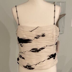 NWT Carlisle Black & Cream Ruched Camisole with Sheer Jacket. Size 10.